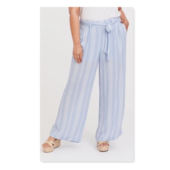 Torrid Light Blue Geo Strip Gauze Wide Leg Pany 0X - Picture 3 of 10